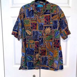 Tori Richard Men's Hawaiian Shirt M Geometric Tropical Patchwork Casual